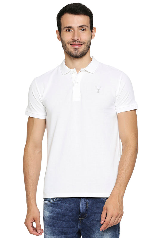 White colored, edition Polo T-shirts for men with collar and half sleeves, front view.
