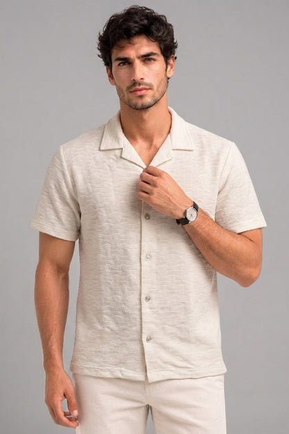 White - Wave Textured Oversized Shirt