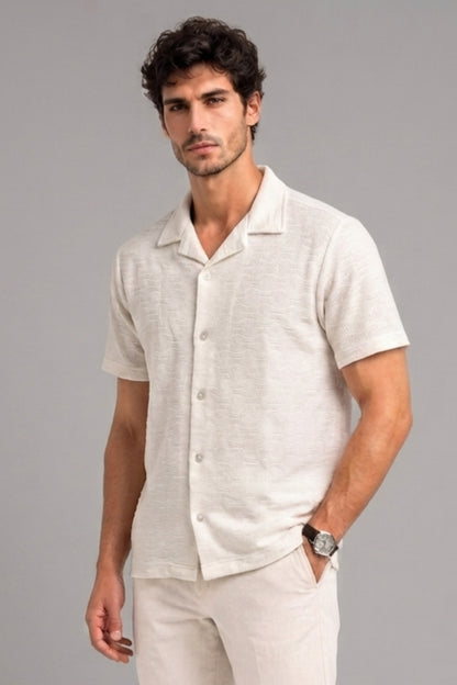 White - Wave Textured Oversized Shirt