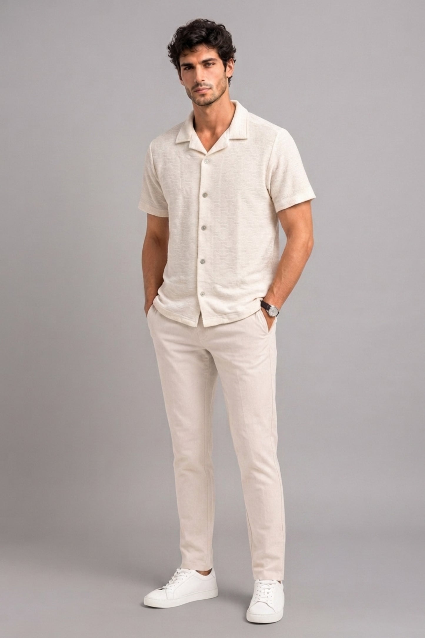 White - Wave Textured Oversized Shirt