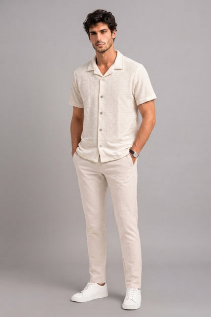 White - Wave Textured Oversized Shirt