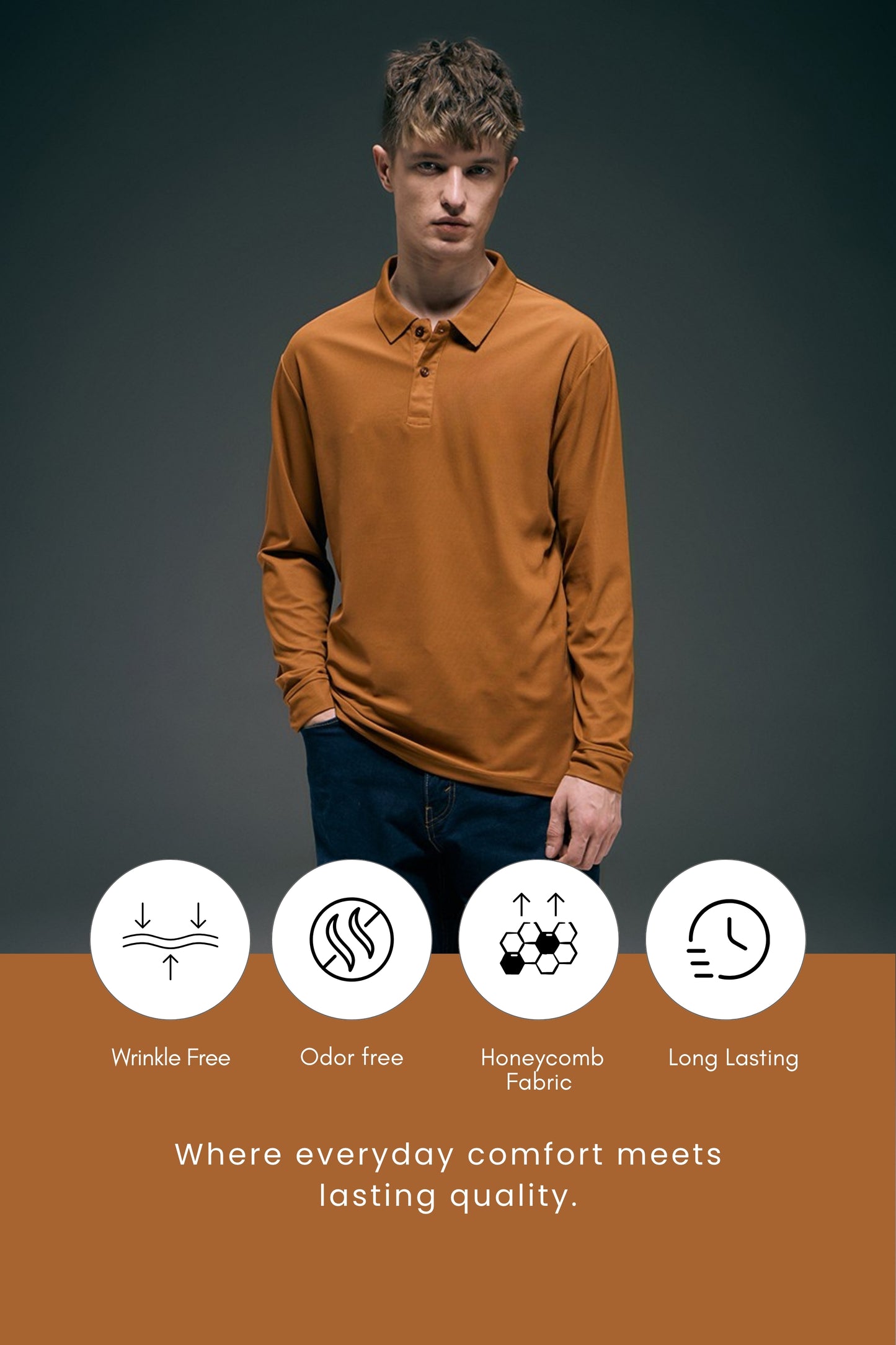 Caramel Full Sleeve Smart Tech Polo