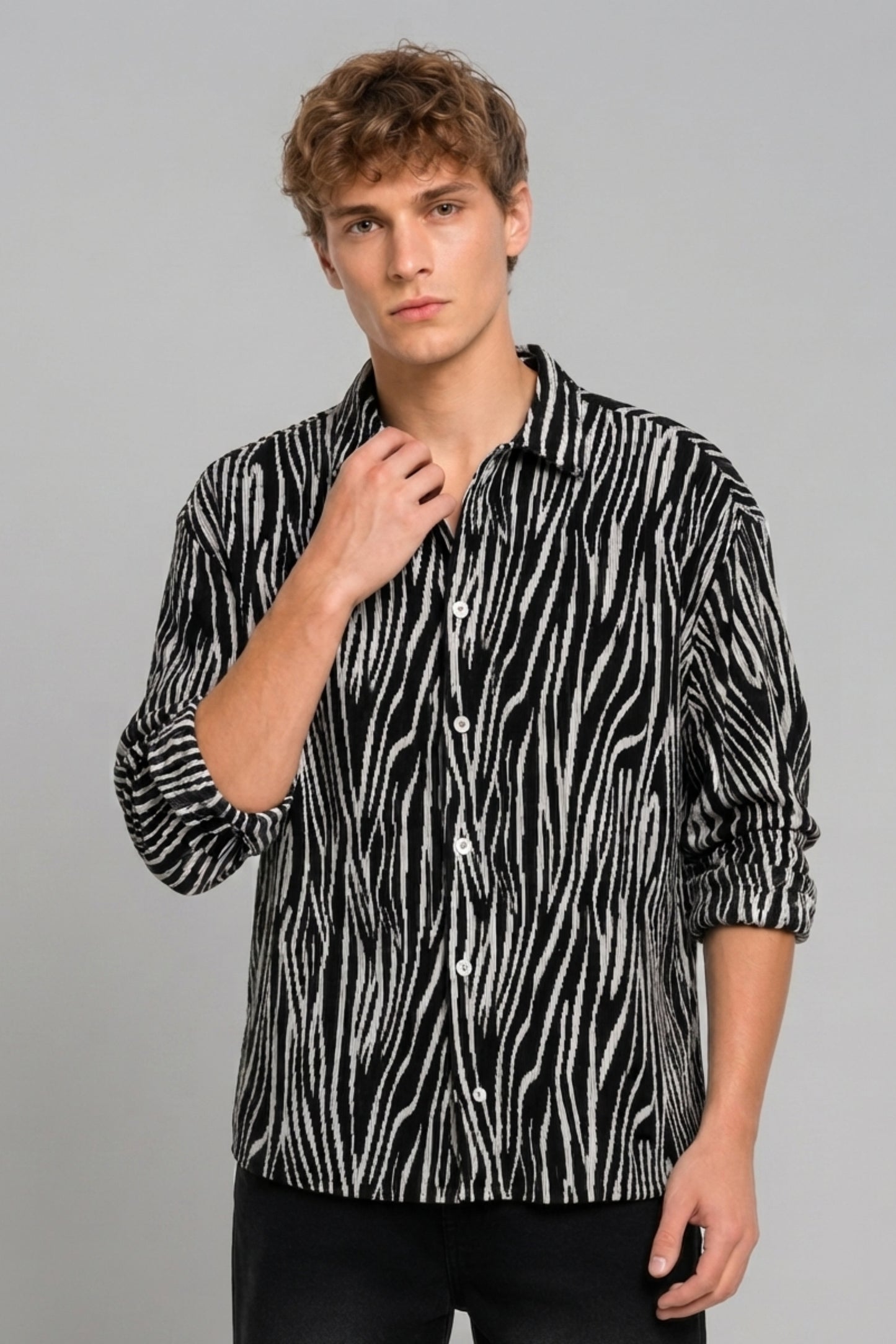Black - Stripe Oversized Shirt F/S