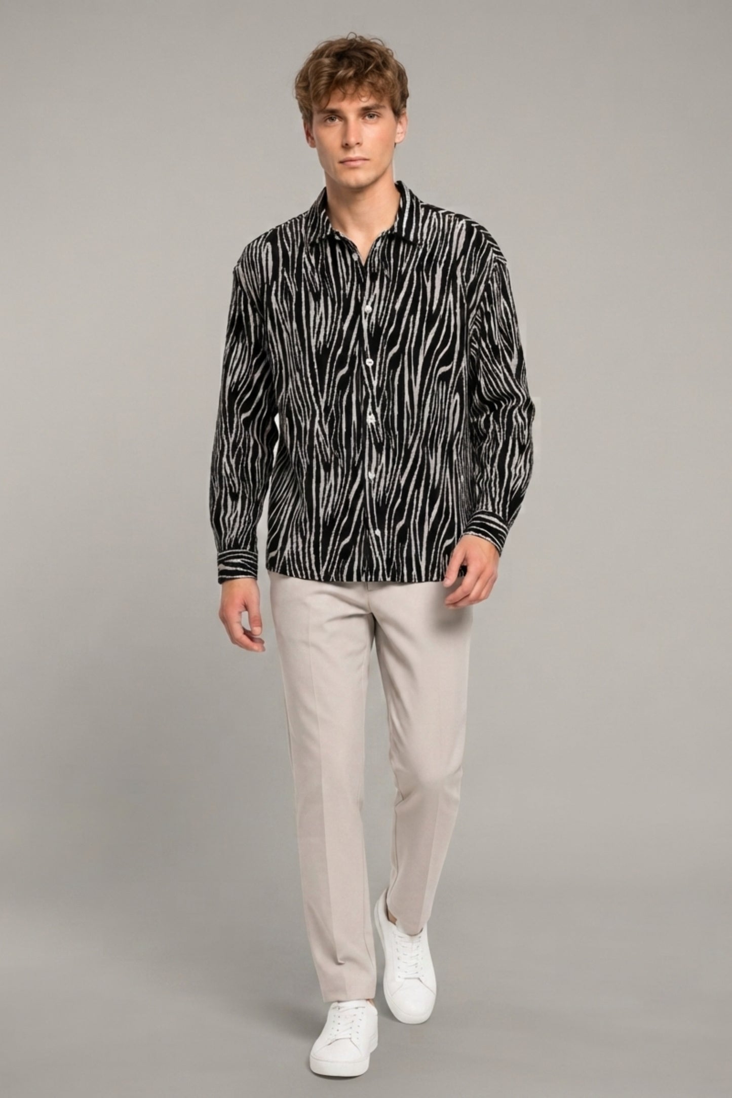 Black - Stripe Oversized Shirt F/S