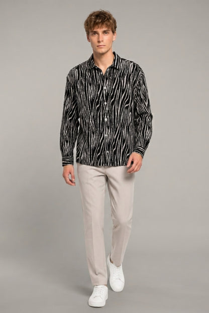 Black - Stripe Oversized Shirt F/S