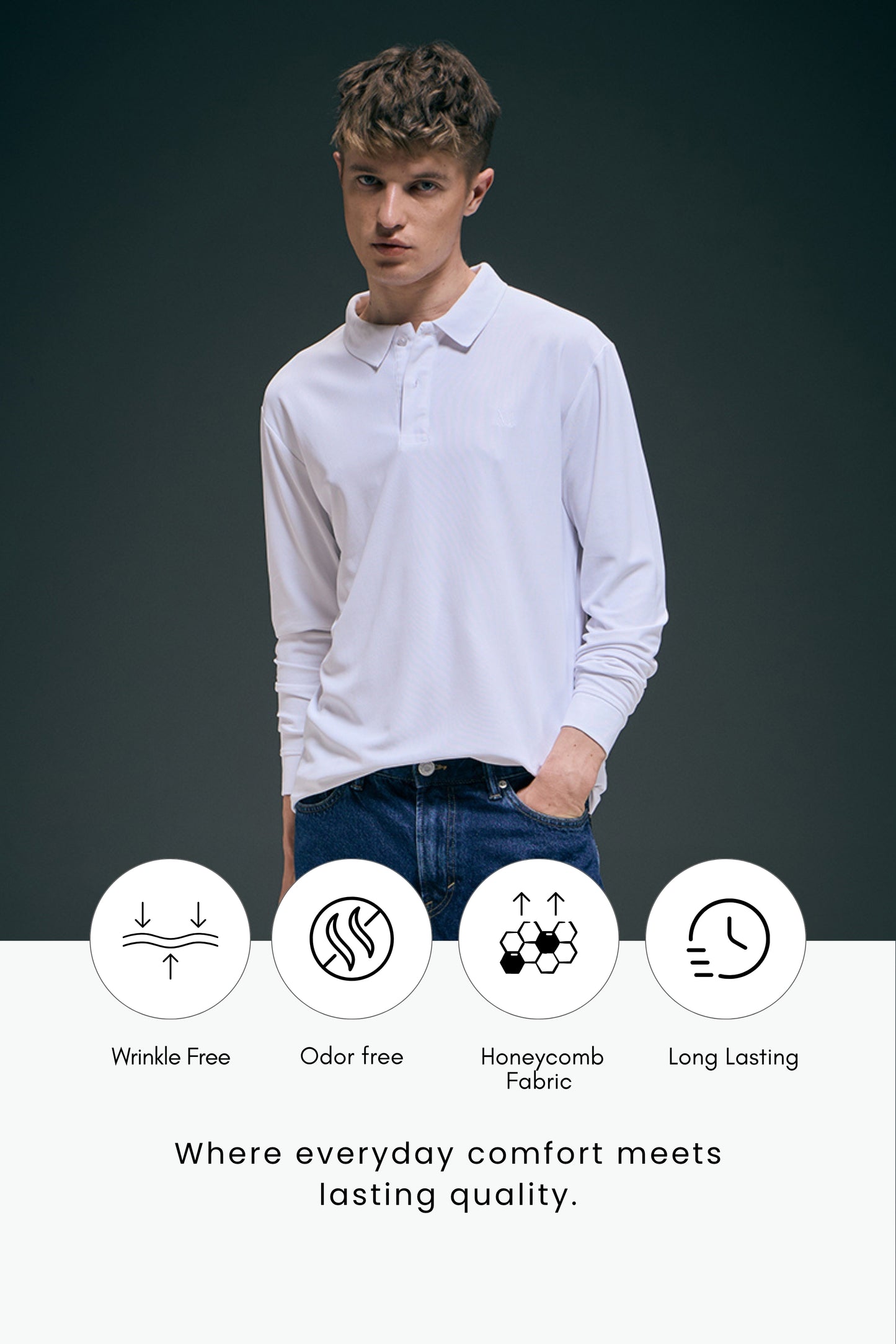 White Full Sleeve Smart Tech Polo