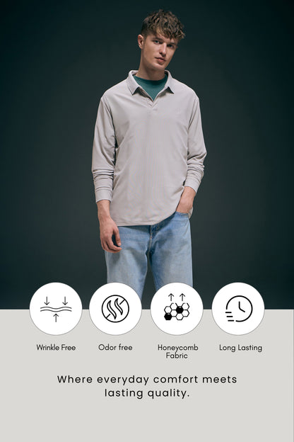 Grey Full Sleeve Smart Tech Polo