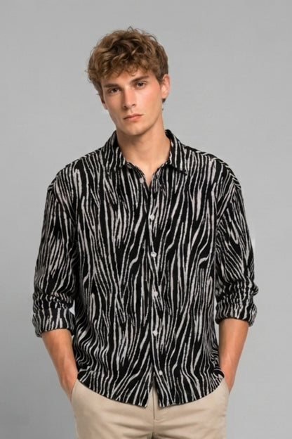 Black - Stripe Oversized Shirt F/S