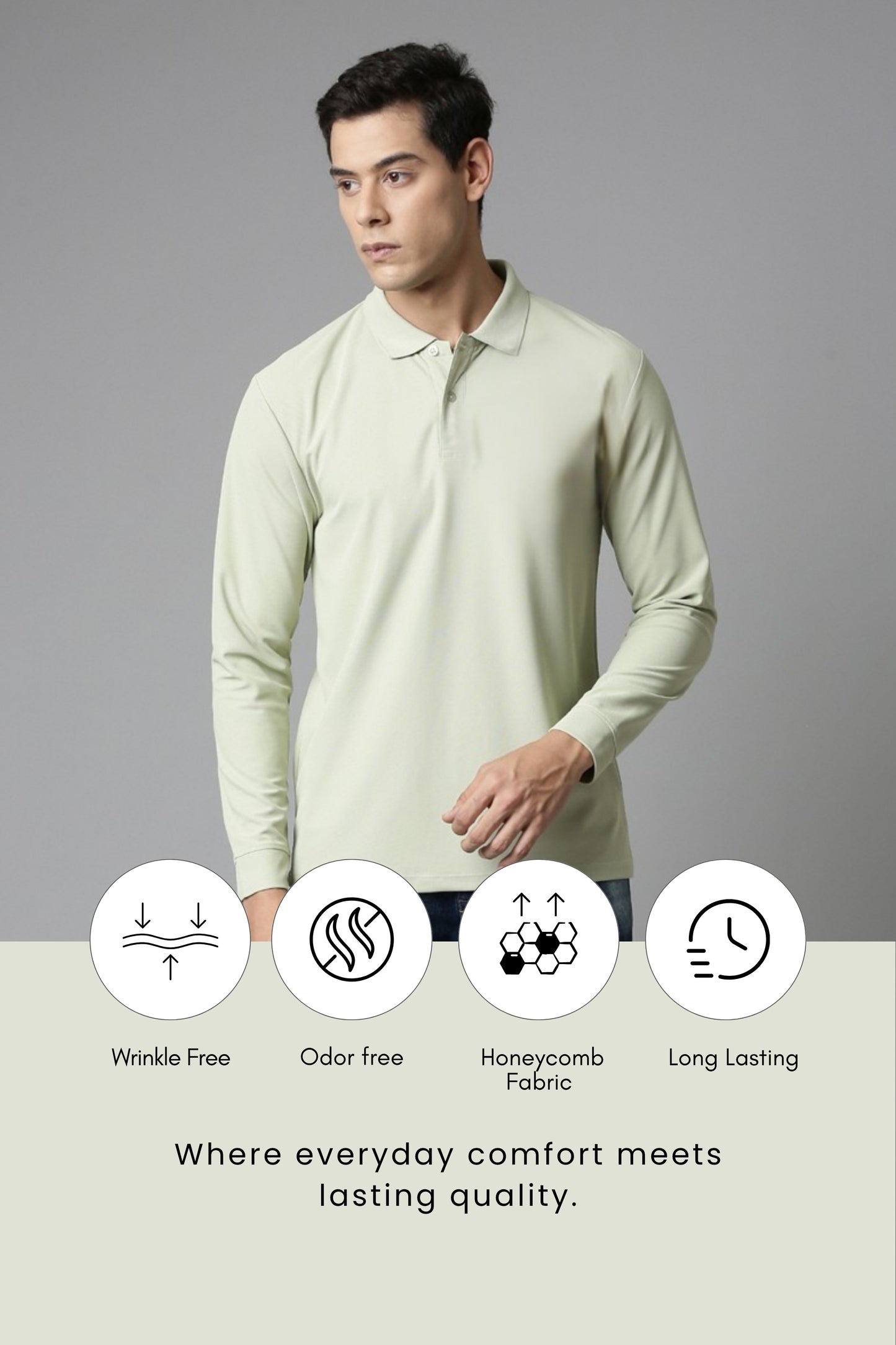 Spring Green Full Sleeve Smart Tech Polo