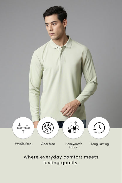 Spring Green Full Sleeve Smart Tech Polo