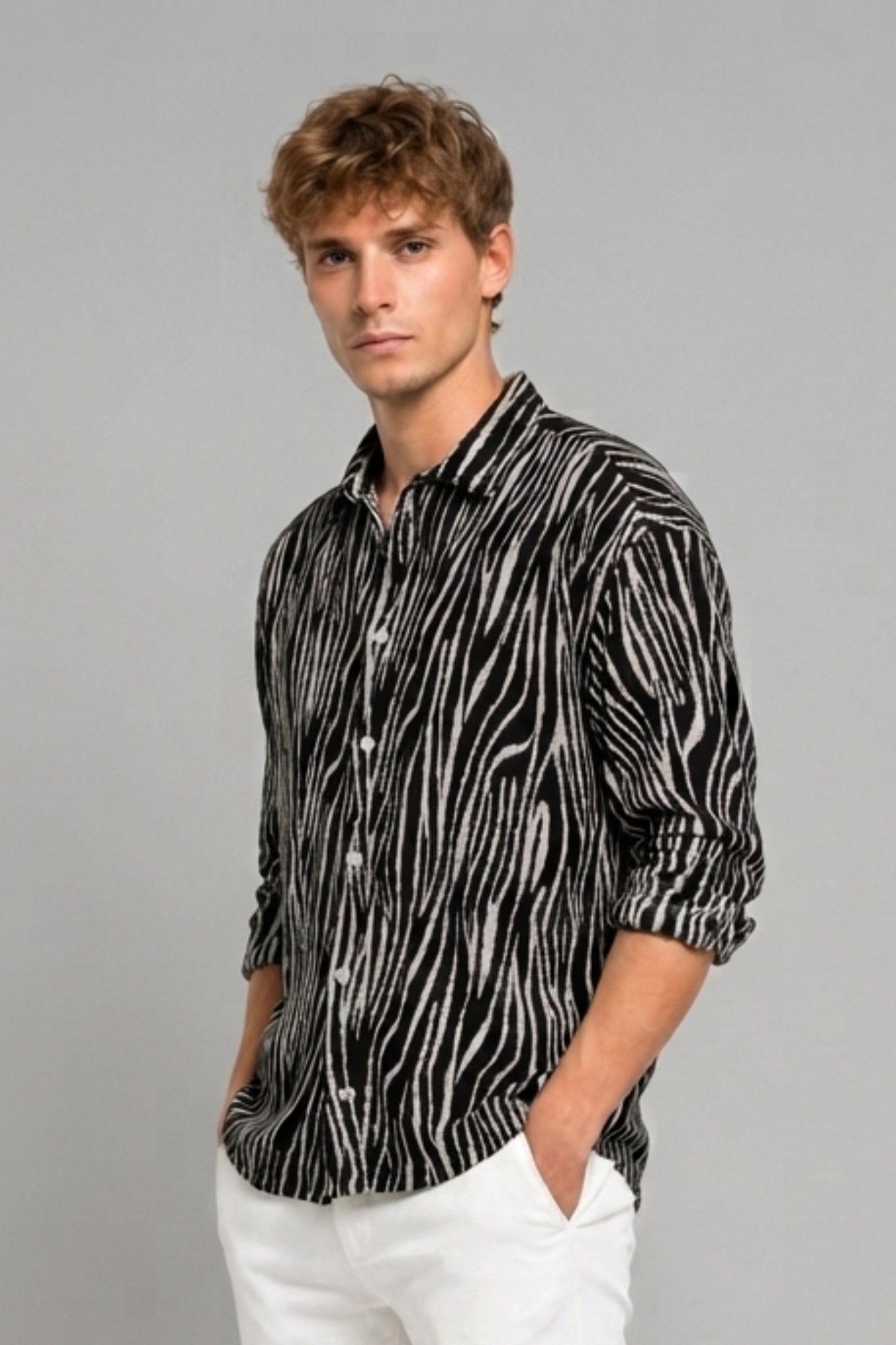 Black - Stripe Oversized Shirt F/S