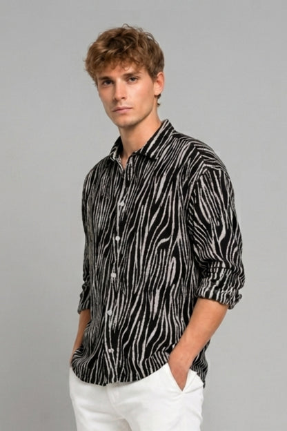 Black - Stripe Oversized Shirt F/S