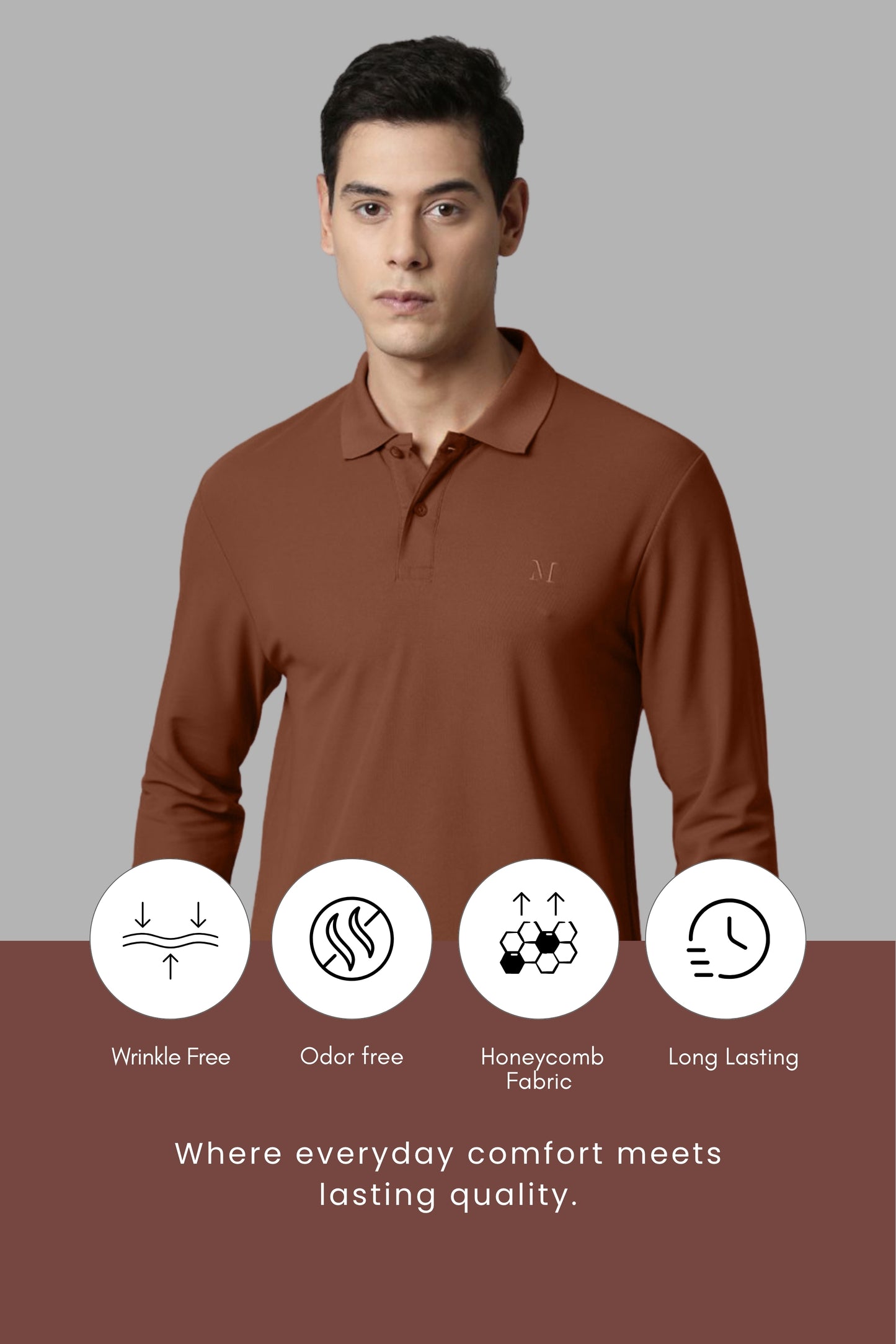 Brown Full Sleeve Smart Tech Polo