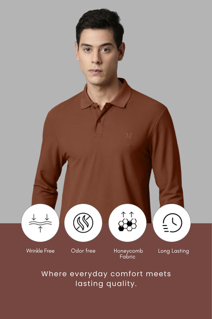 Brown Full Sleeve Smart Tech Polo