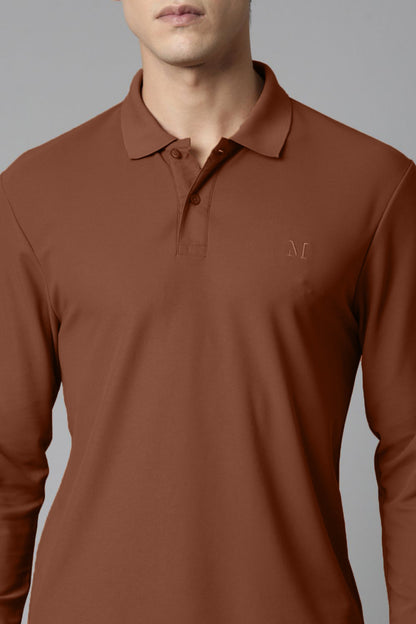 Brown Full Sleeve Smart Tech Polo
