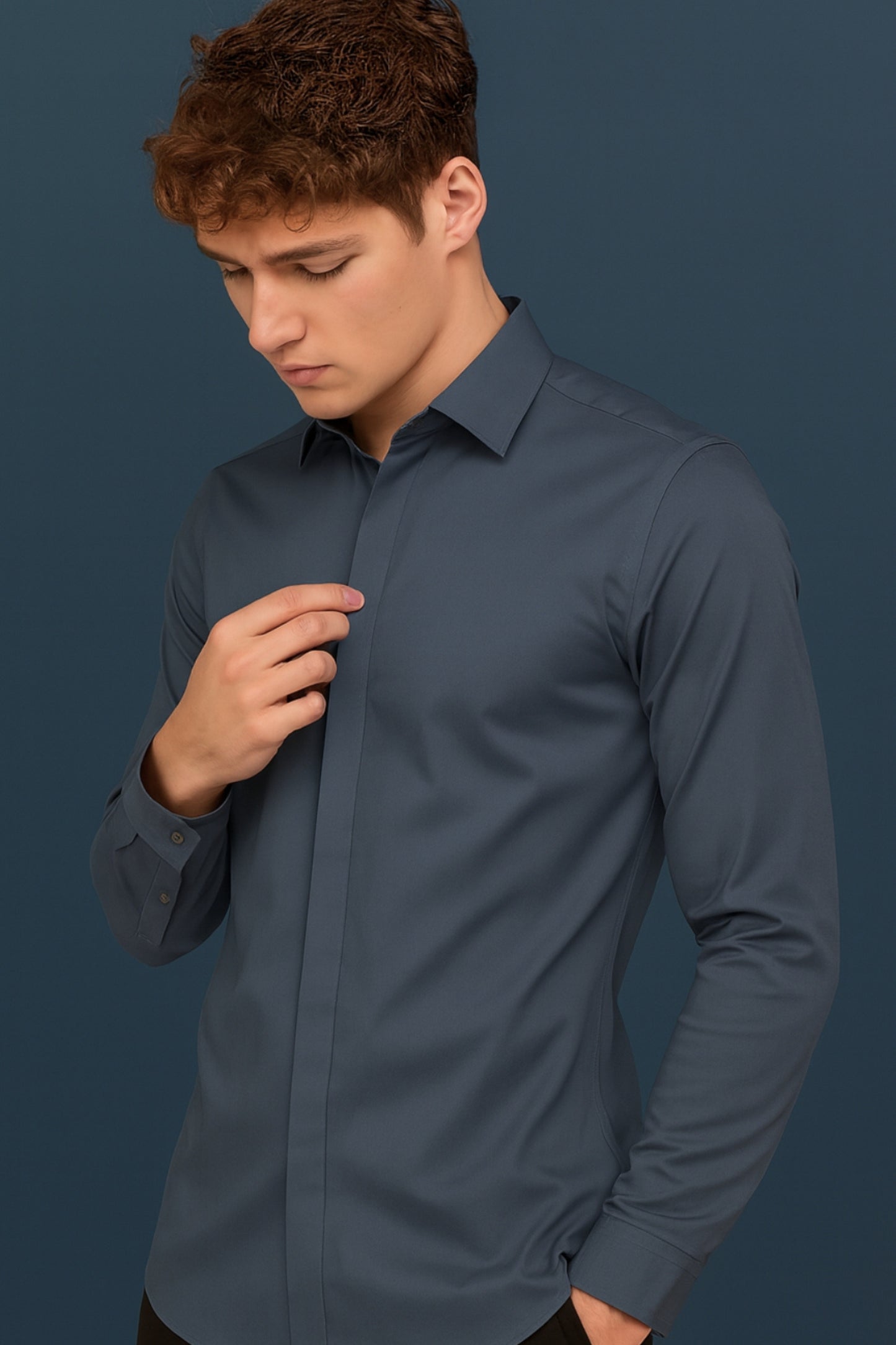 Navy - Hidden Placket Stitchless Shirt