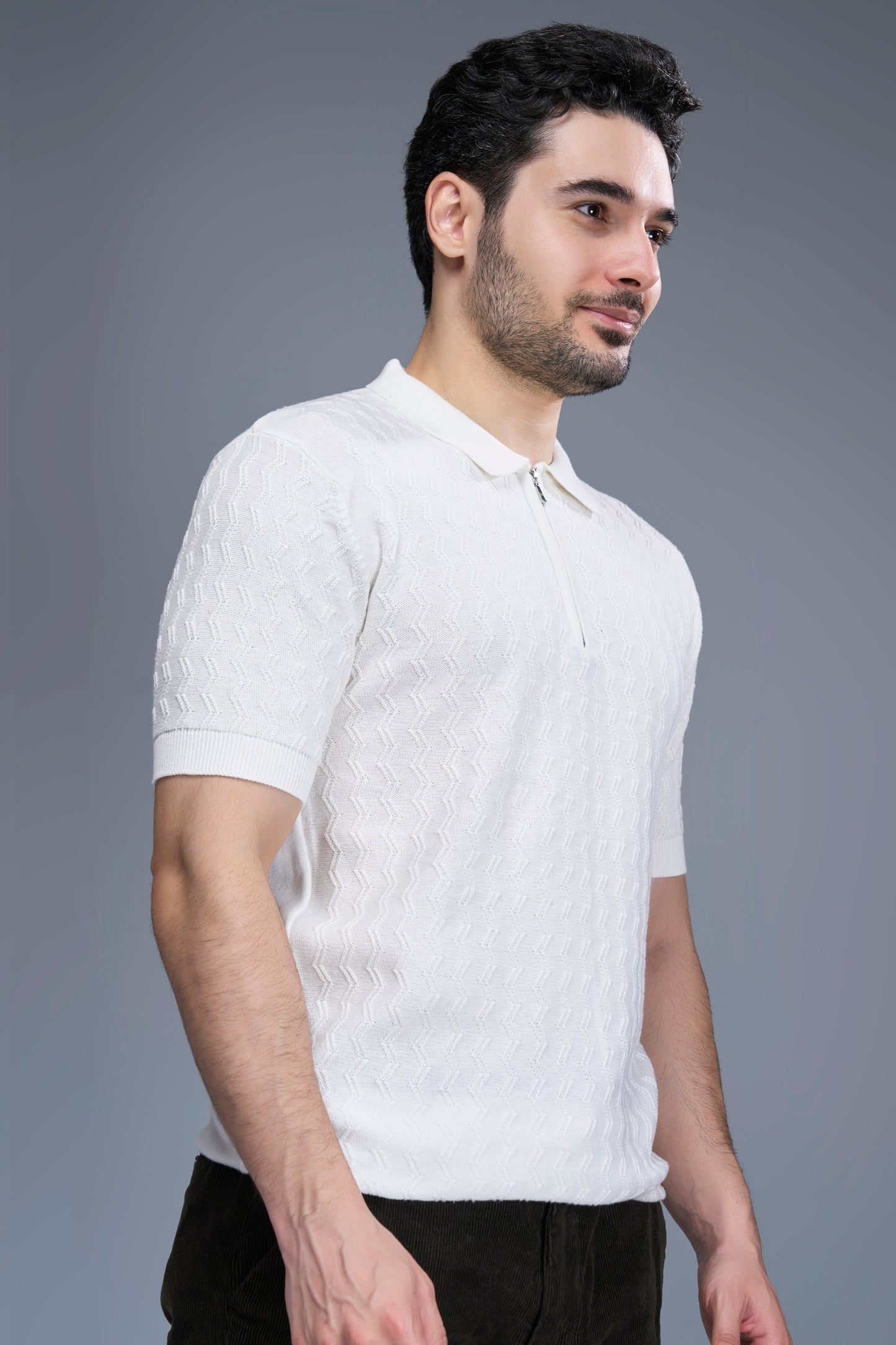 White - Luxe Knitted Polo Maxzone Clothing