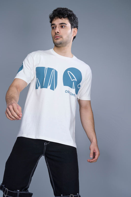 Cotton oversized T shirt for men in the solid color White with half sleeves and crew neck, front view.