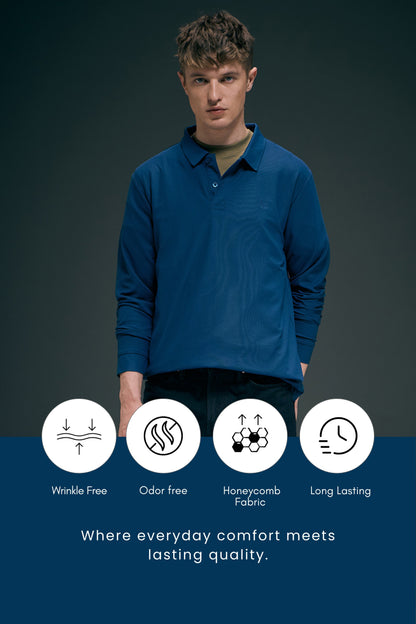 Teal Navy Full Sleeve Smart Tech Polo