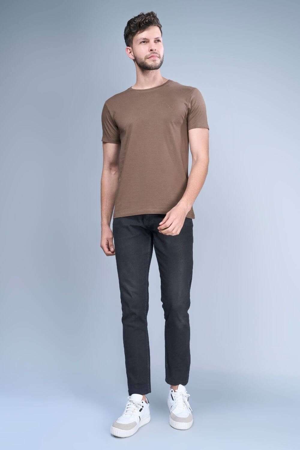 Brown colored, cotton solid T shirt for men with half sleeves and round neck from vibgyor series collection, full view.