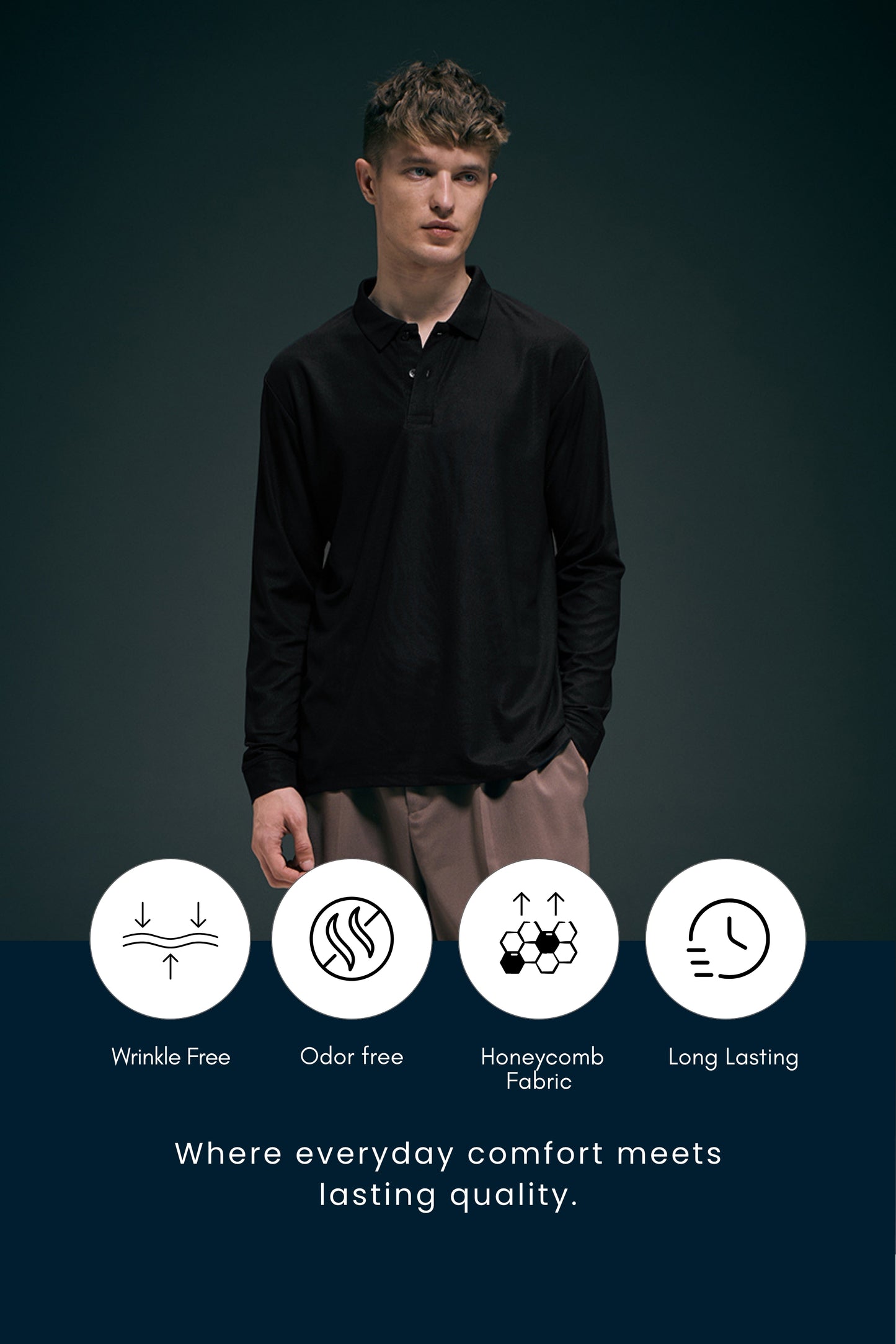Black Full Sleeve Smart Tech Polo