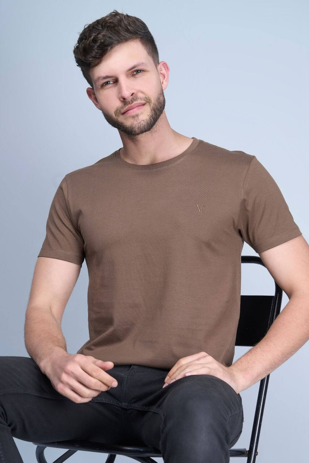Brown colored, cotton solid T shirt for men with half sleeves and round neck