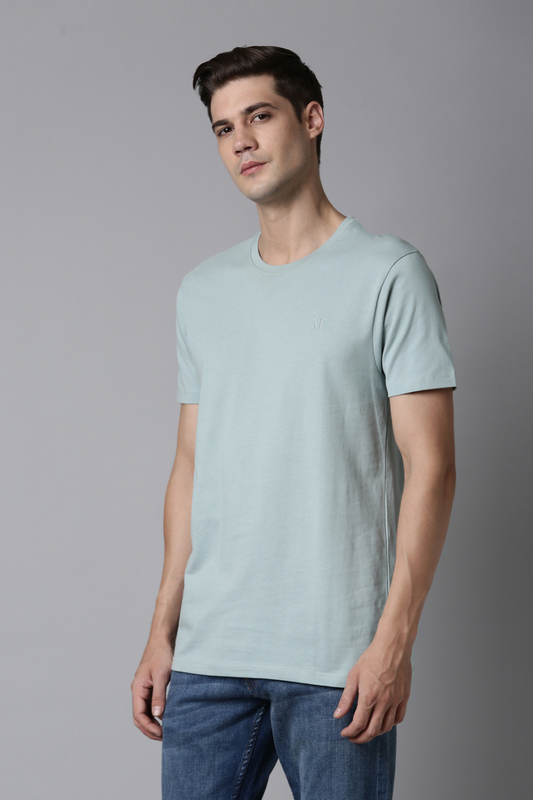 Shop Men's Shanghai Blue Cotton Solid T-shirt-front Maxzone Clothing