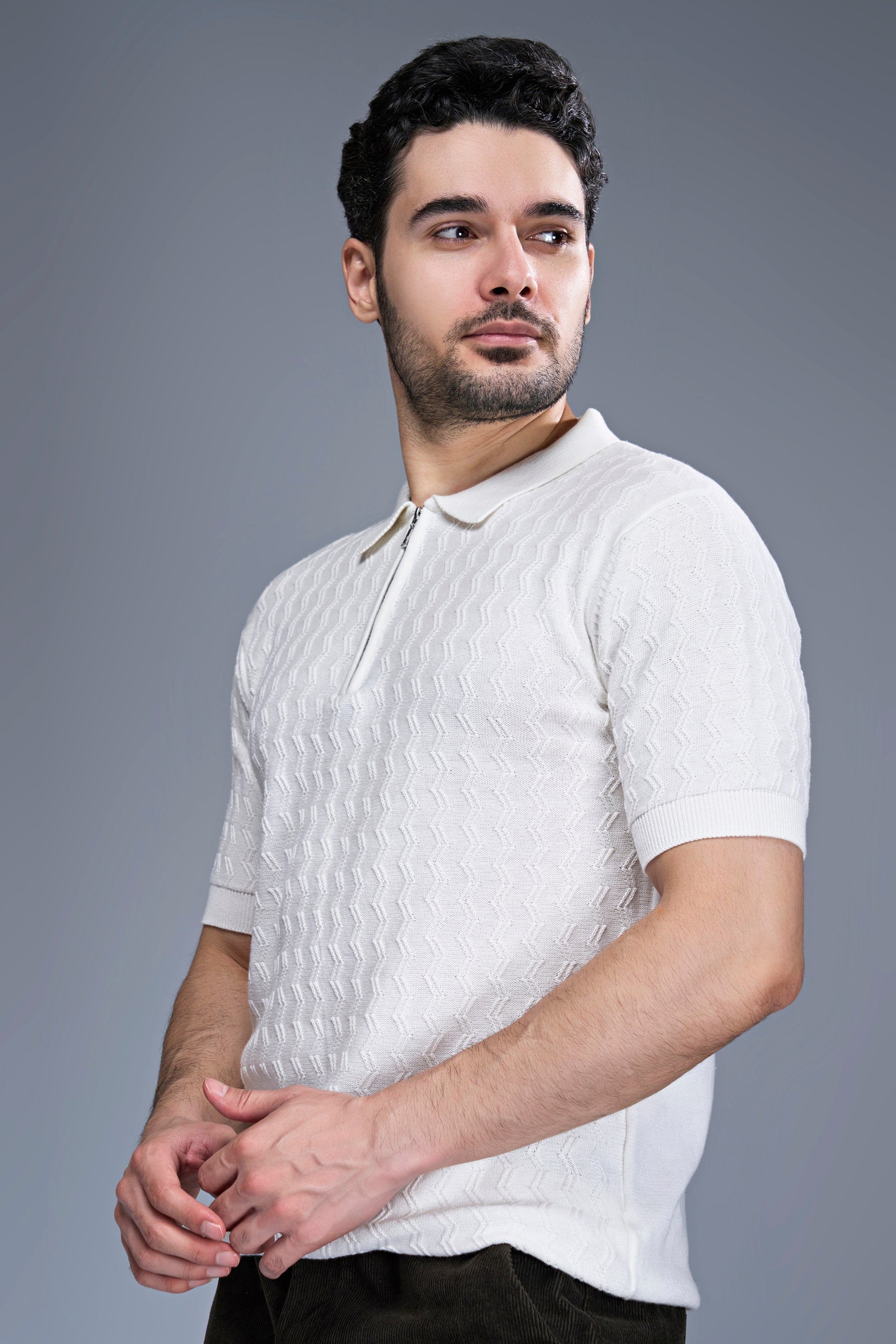 White - Luxe Knitted Polo Maxzone Clothing