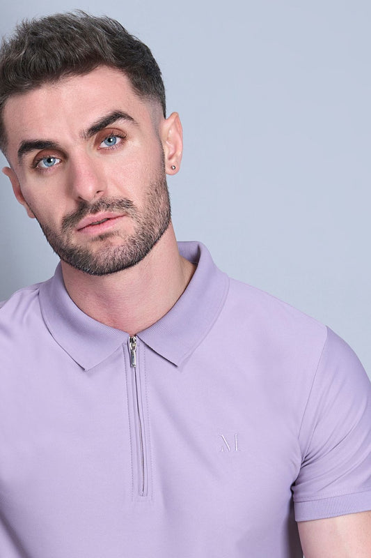Mauve colored, zipped Polo T-shirts for men with collar and half sleeves.