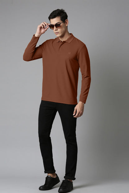 Brown Full Sleeve Smart Tech Polo