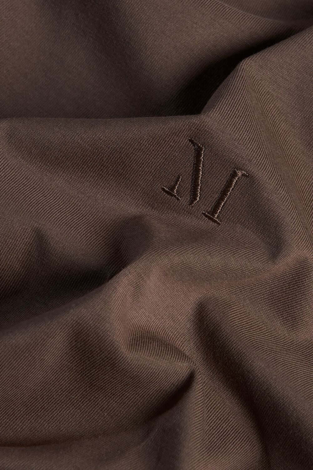 Brown colored, cotton solid T shirt for men with half sleeves and round neck from vibgyor series collection, clothing closeup.