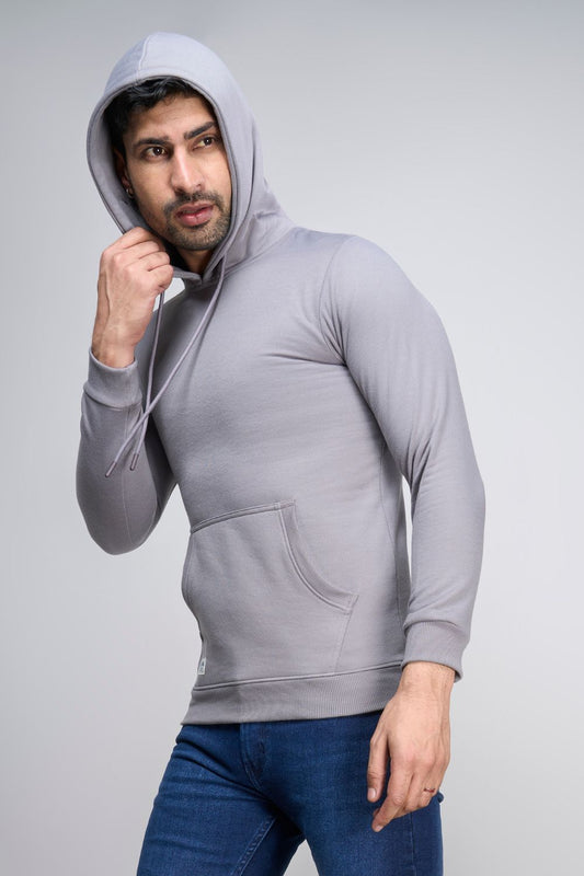 Shop Men's Grey Mist Plain Solid Hoodie-front Maxzone Clothing
