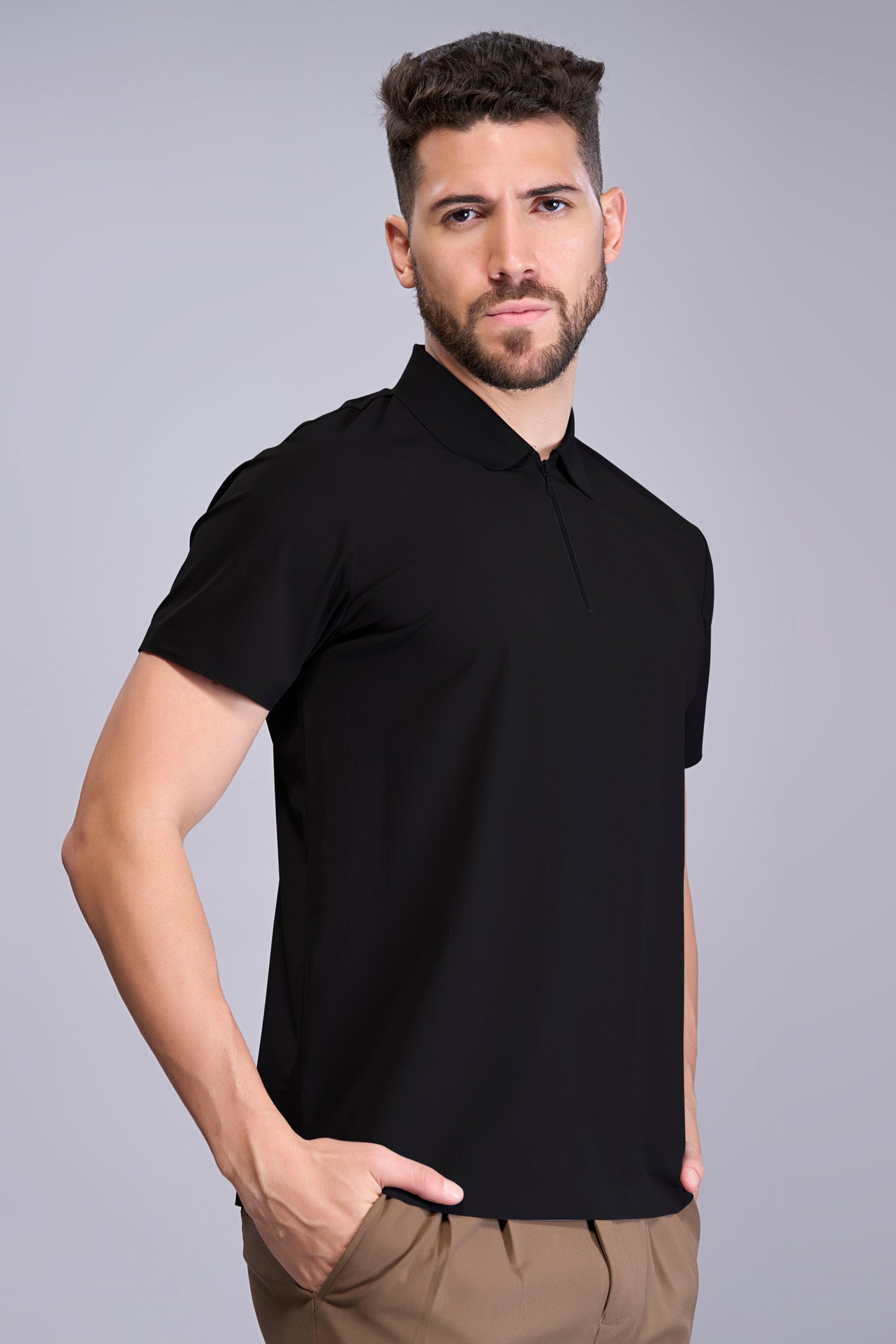 Black - Stitchless Zip Polo T-shirt