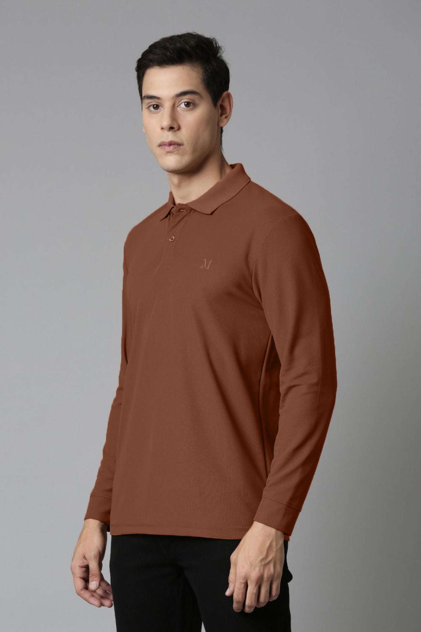 Brown Full Sleeve Smart Tech Polo