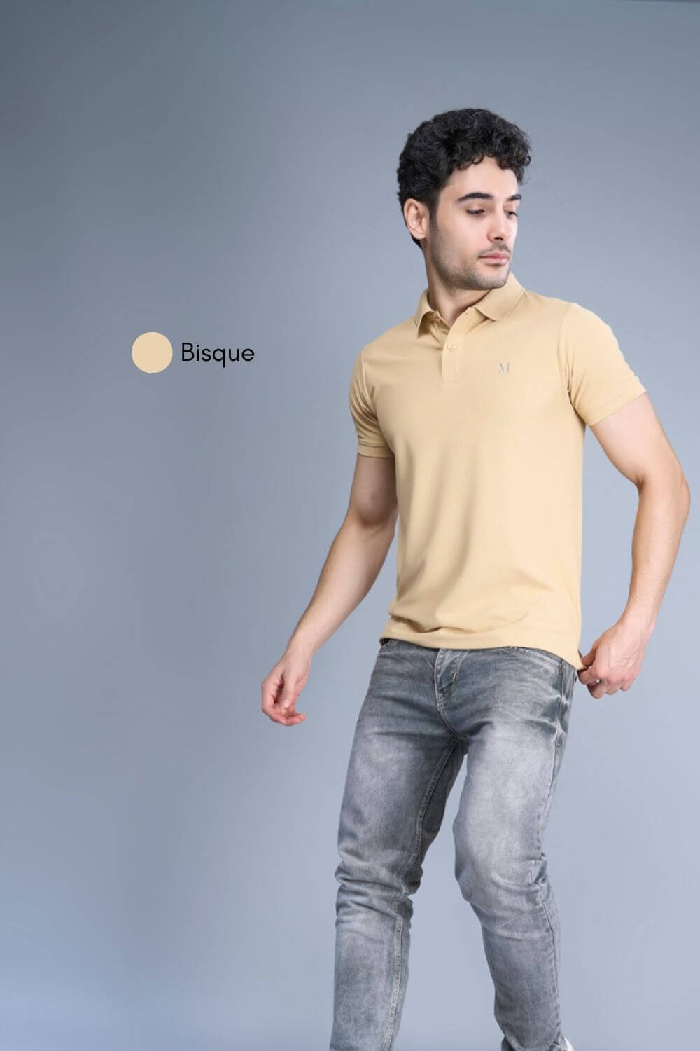 Bisque colored, Smart Tech Polo T-shirts for men with collar and half sleeves.