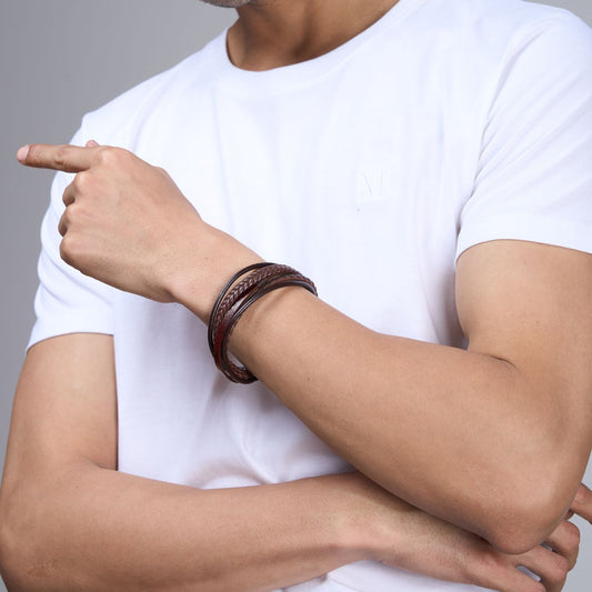 Brown colored Multi-string Bracelet for men, with magnetic clasp.