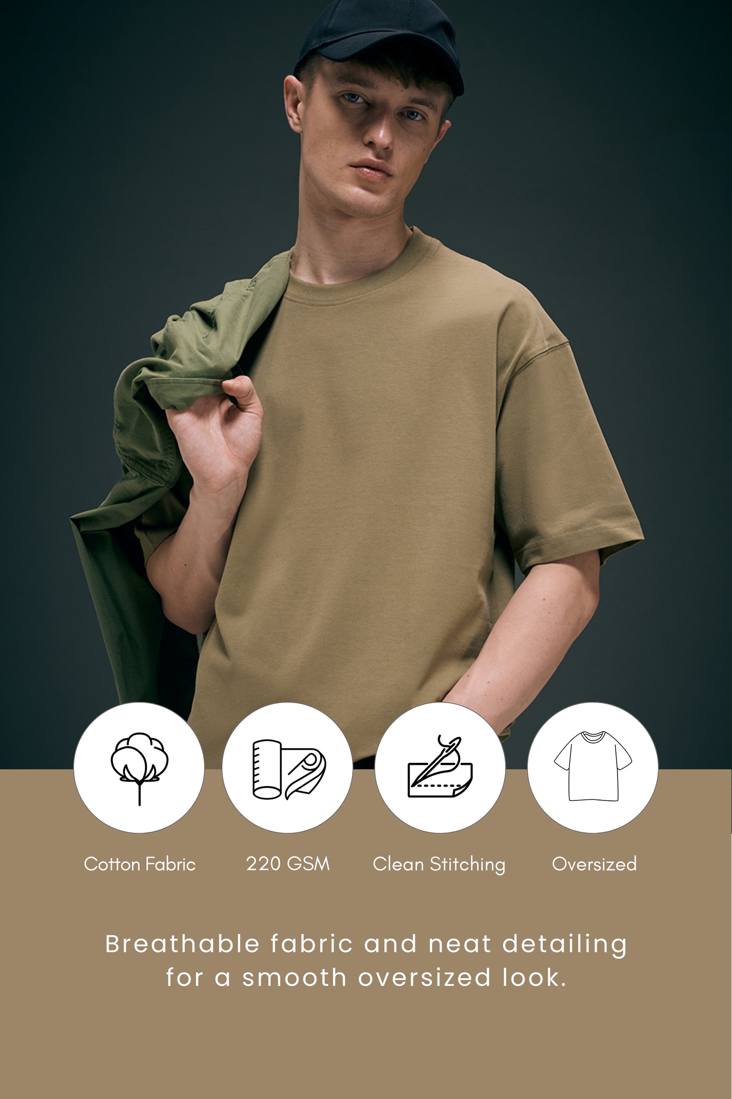 Olive - Oversized drop shoulder
