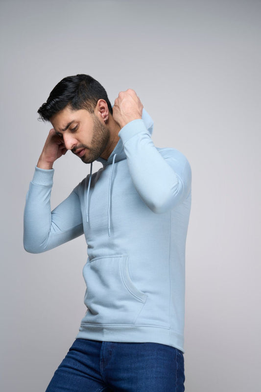 Shop Men's Shenghayo Blue Plain Solid Hoodie-front Maxzone Clothing