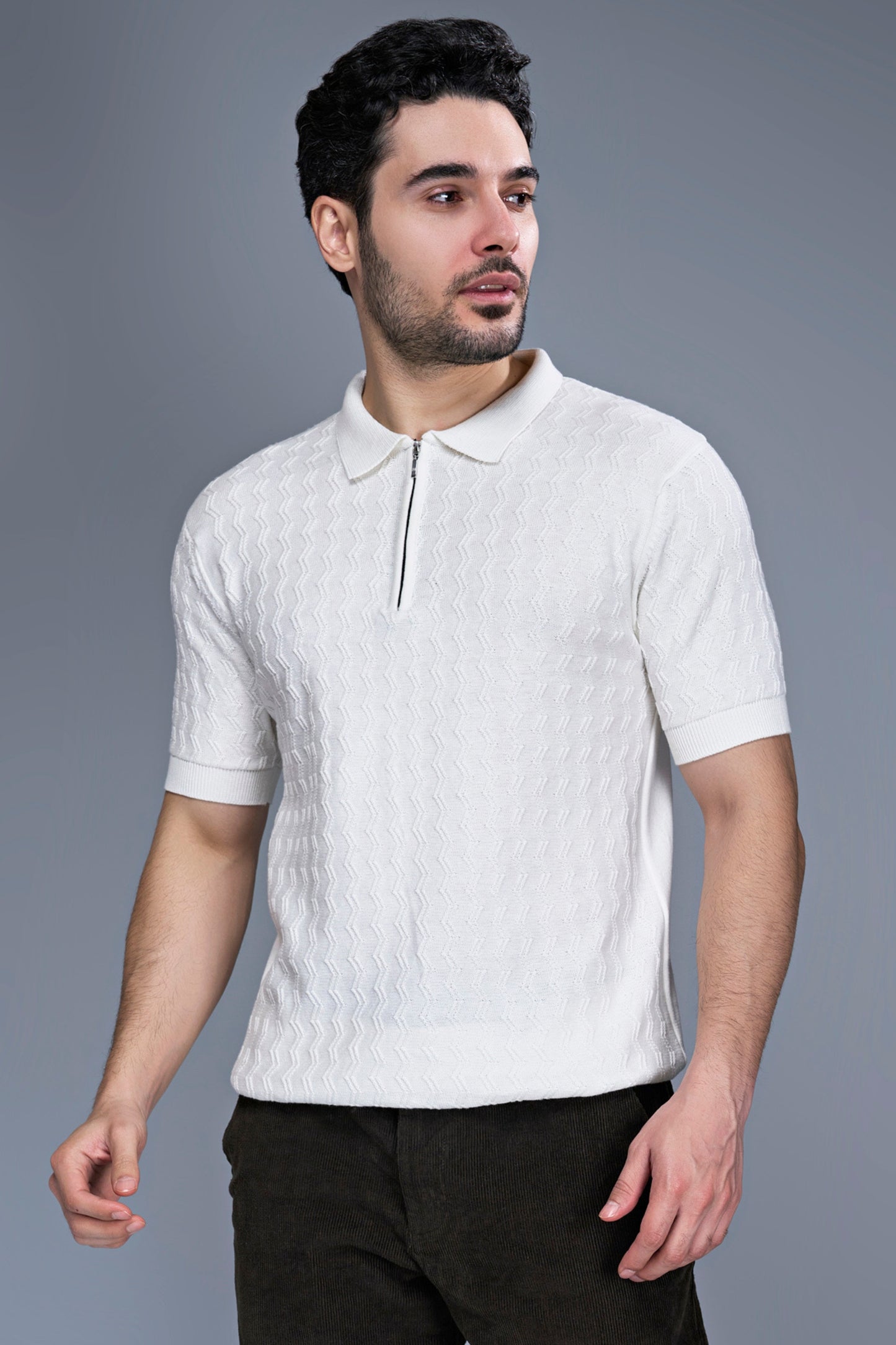 White - Luxe Knitted Polo Maxzone Clothing