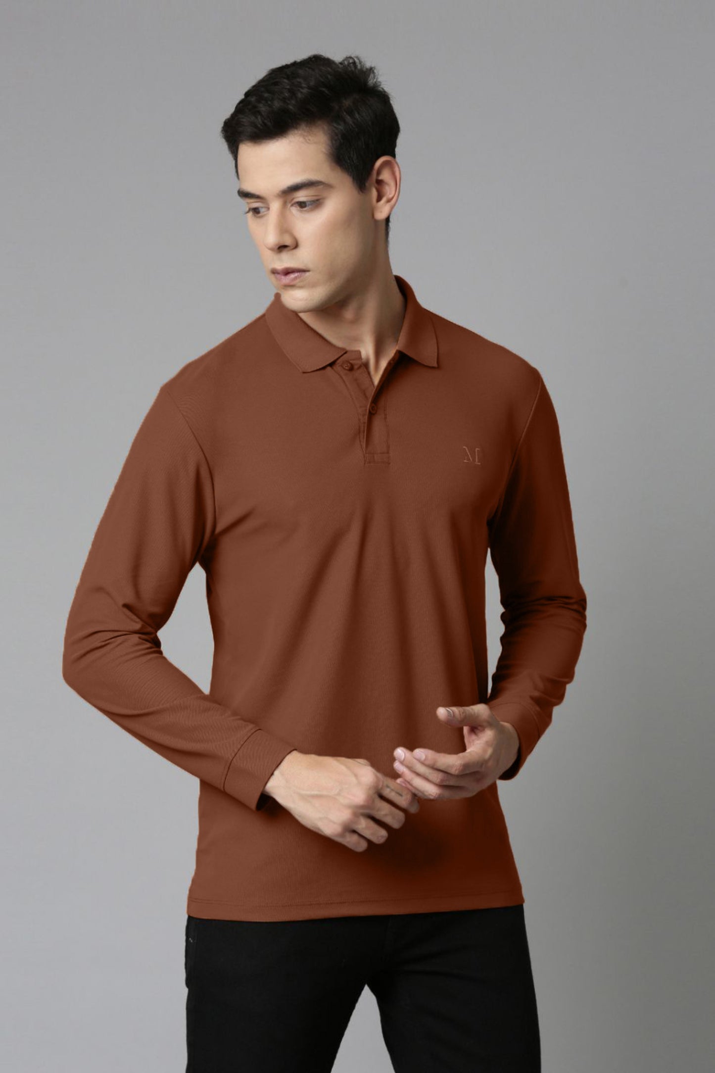 Brown Full Sleeve Smart Tech Polo