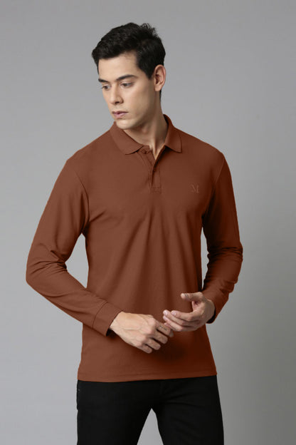 Brown Full Sleeve Smart Tech Polo