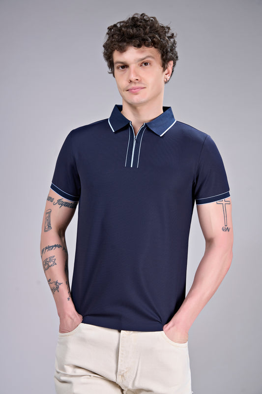 Teal Navy - Stitchless Zipper Polo