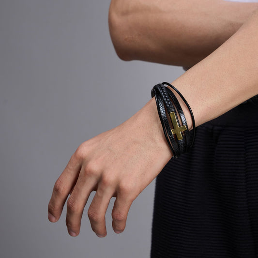 Black colored, cross Bracelet for men, with magnetic clasp.