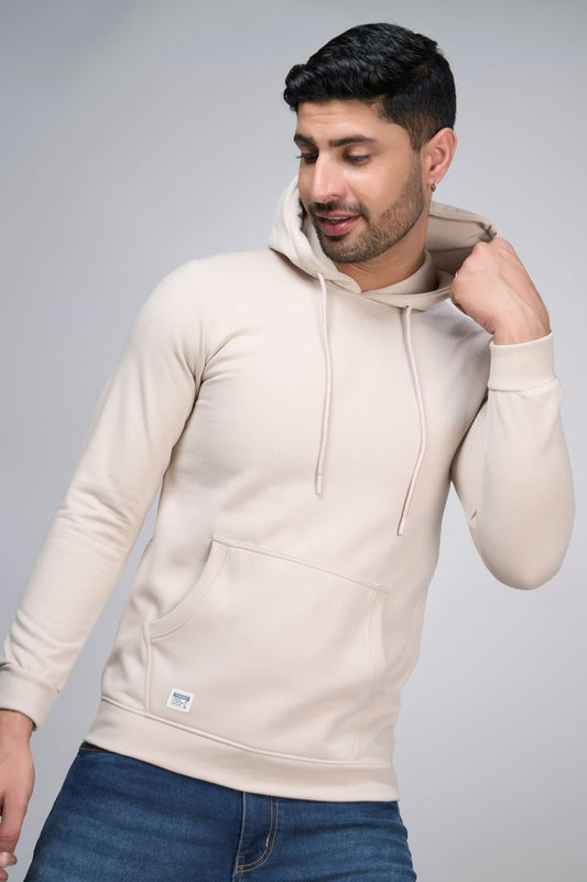 Shop Men's Soft Beige Plain Solid Hoodie-front Maxzone Clothing