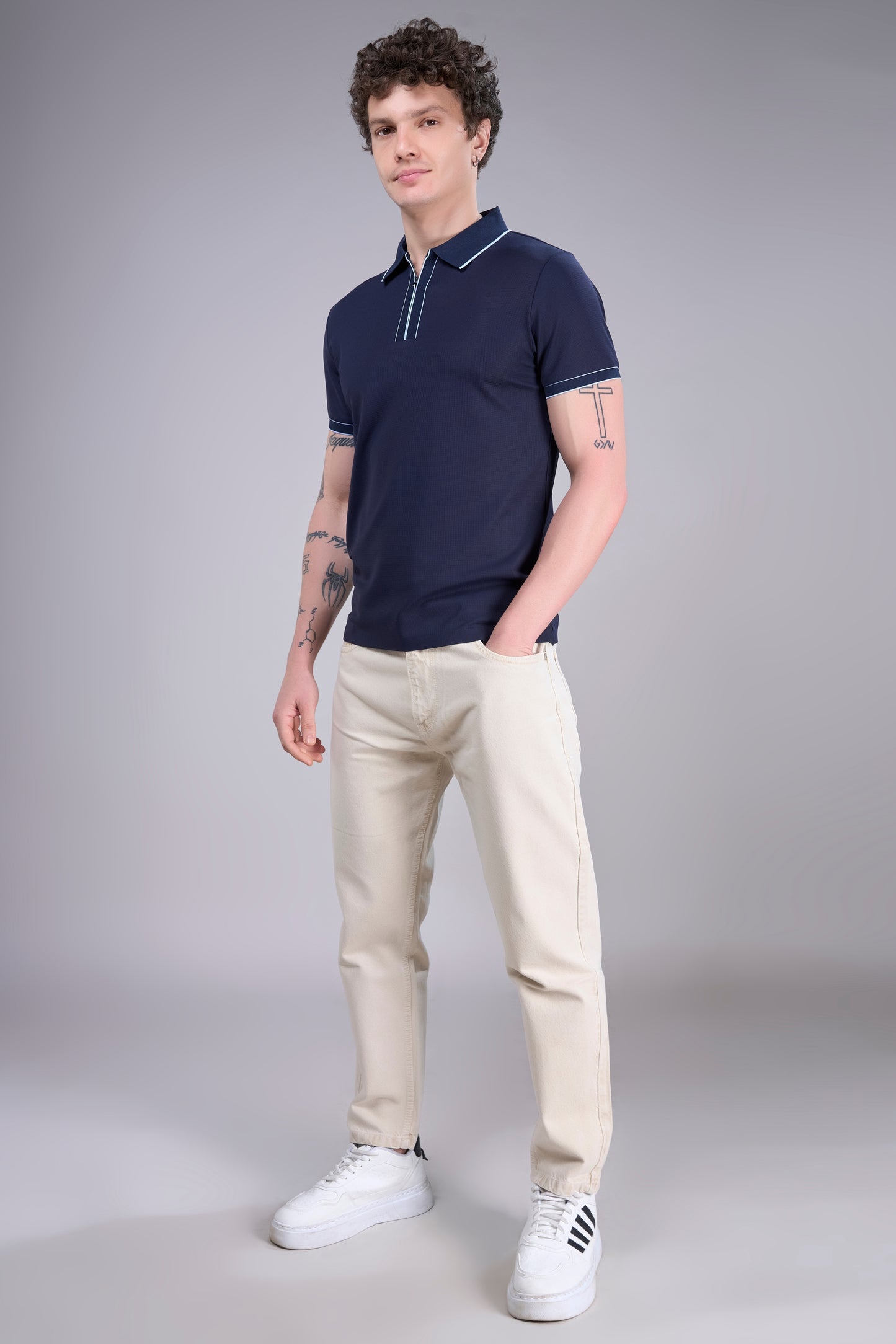 Teal Navy - Stitchless Zipper Polo
