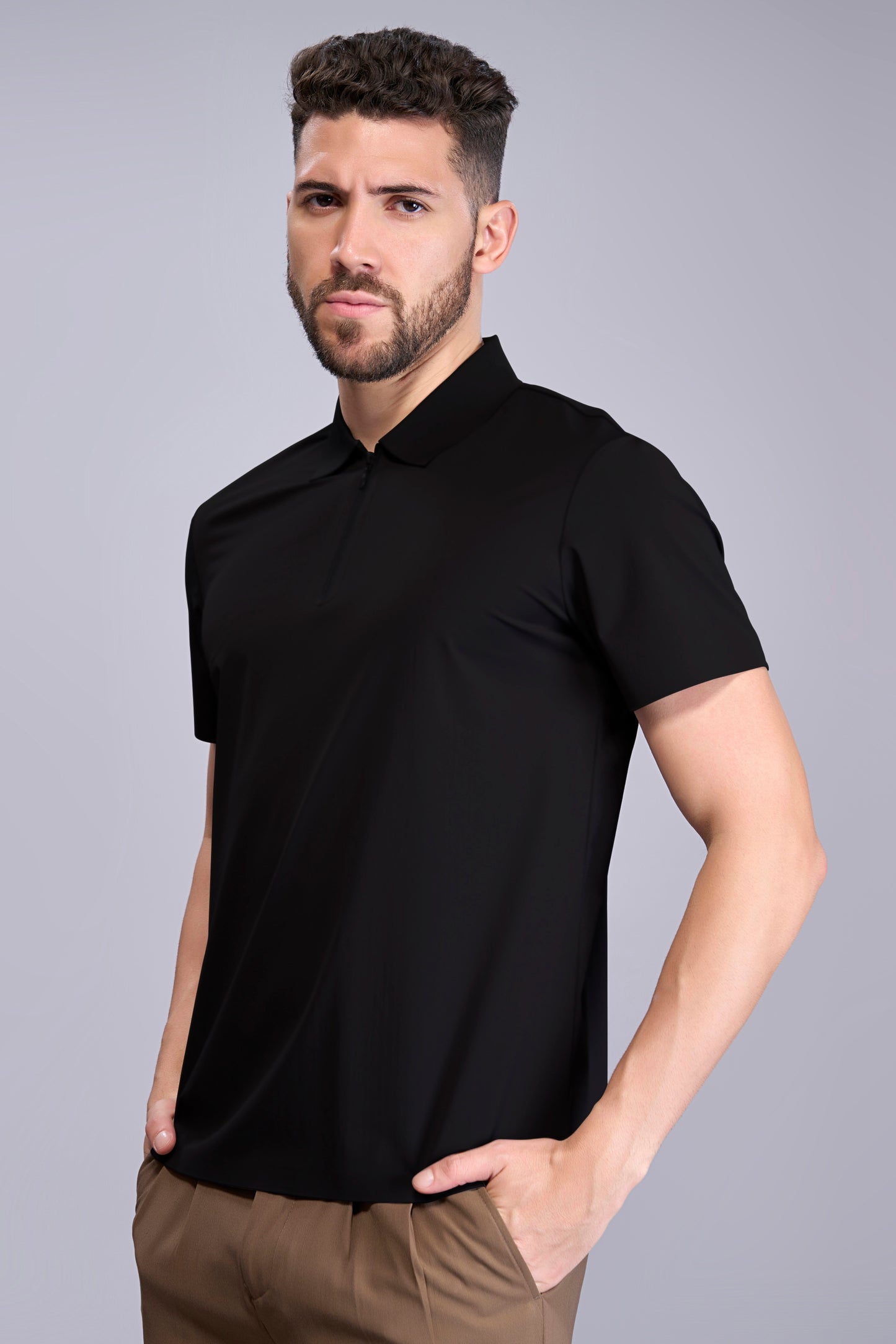 Black - Stitchless Zip Polo T-shirt