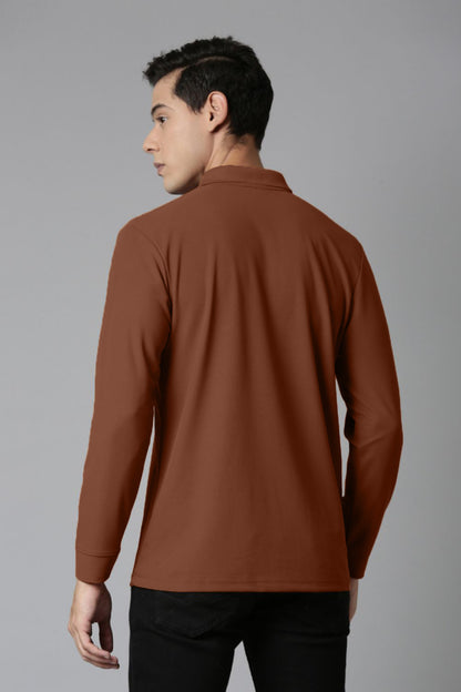 Brown Full Sleeve Smart Tech Polo
