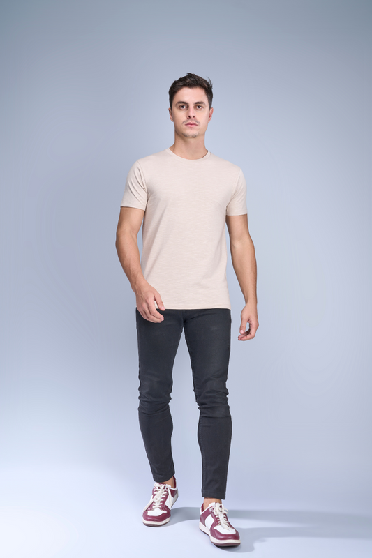 Shop Men's (Obssession) Solid Beige T-shirt-front Maxzone Clothing