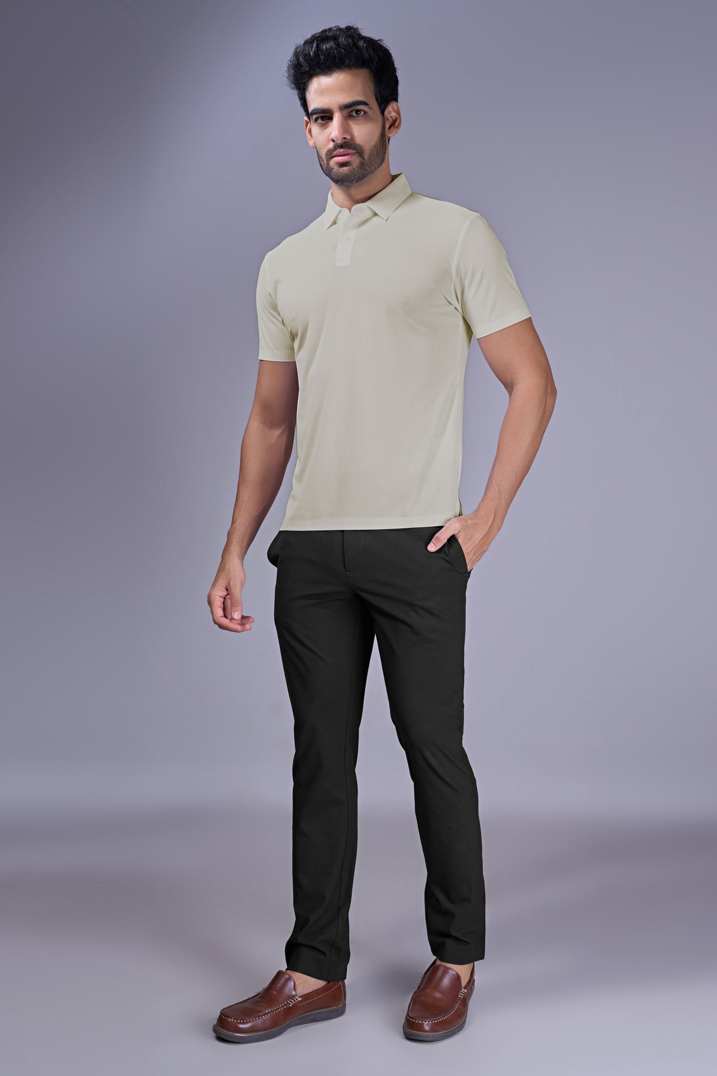 Beige - 2 Button Stitchless Polo