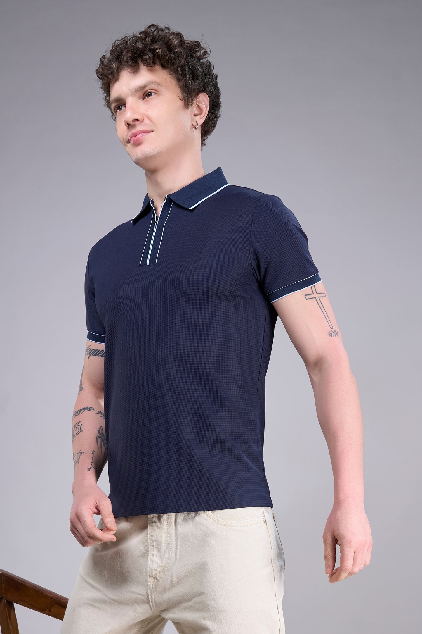 Teal Navy - Stitchless Zipper Polo